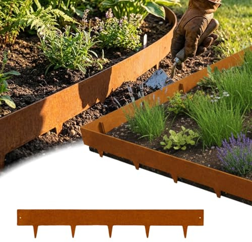 Rori Bordure de Jardin en Acier Corten 5 x 1 m – Hauteur 32 cm – 5 Pièce – Bord Arrondi Sécurisé – Bordure Flexible à Façonner Soi-même – Délimitation pour Massifs, Pelouse et Potager