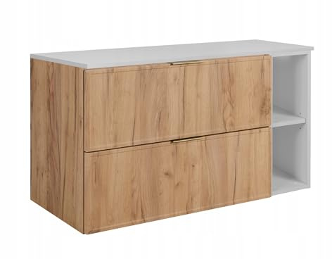 Rodan Moderne Möbel - Schrank Weiß, Gold, Eichenholz - Möbelstück - Bastelregal – Bastelplatte 100,6 x 58,6 x 46 cm