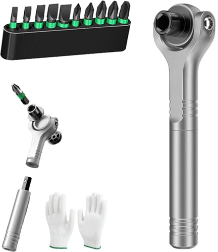 Cacciavite magnetico universale a cricchetto, mini set a cricchetto, in lega di acciaio a 180°, testa flessibile, kit con asta di estensione e spazio per punte, per riparazioni domestiche, fai da te