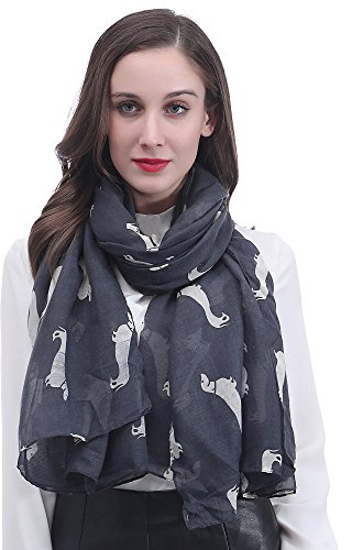 Lina & Lily Dachshund Sausage Dog Print Women's Scarf Shawl Wrap Lightweight (Dark Grey)
