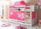 Etagenbett Doppelbett Marcel Kiefer massiv Weiss, Vorhangstoff:Horse Pink