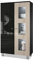 Vladon Vitrine Denjo, Made in Germany, Standvitrine mit 2 Türen und 3 Glaseinsätzen, Schwarz matt/Schwarz Hochglanz/Eiche Sägerau, inkl. LED-Beleuchtung (71 x 129 x 35 cm)