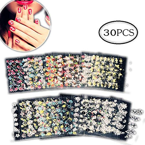 Sonew 30 Sheets 3D Mixed Design Nail Art Stickers Manicure Tips Polish Stickers Decals Decoration DIY