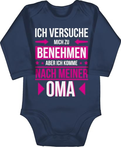 Baby Body langarm Mädchen Junge - Sprüche - Ich versuche mich zu benehmen aber ich komme nach meiner Oma - 12/18 Monate - Navy Blau - babybody mit spruch babygeschenke spruche grandma babybodys