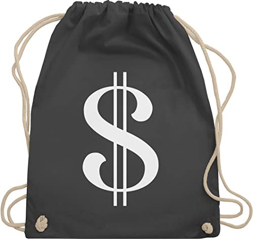 Turnbeutel Rucksack - Karneval & Fasching - Taschen - Dollar Zeichen Money I Räuber I Dieb I Panzerknacker I Geld I Bankräuber - Unisize - Dunkelgrau - sack mit dollarzeichen karnevalsbeutel