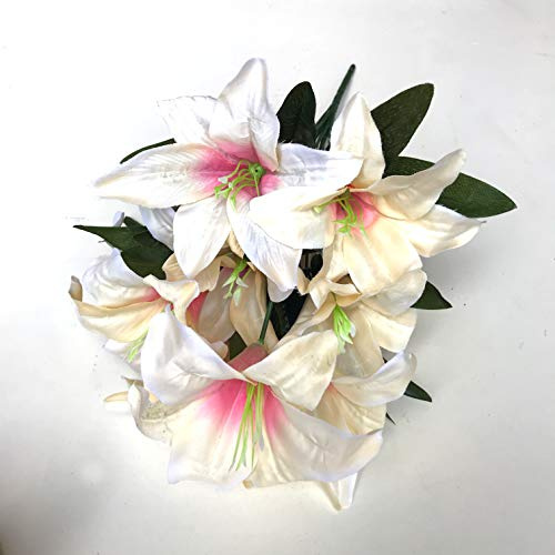 Best Artificial 45cm Stargazer Lillies 10 Head Flower Spray Bunch (Champagne)