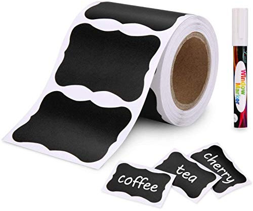 joyoldelf 150pcs Kit d'Etiquette Autocollantes Réutilisables pour la Cuisine Organiser avec Marqueurs Craie Liquide, Étiquette Tableau Noir Amovible pour Décorer Votre Cuisine Pièce de Rangement