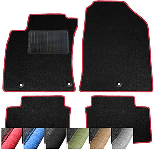 moto-MOLTICO Fußmatten Auto - Velours Autoteppiche passend für Kia Optima (2012-2015) - 4-teiliges Set - Schwarze Automatten mit Roten Ziernähten