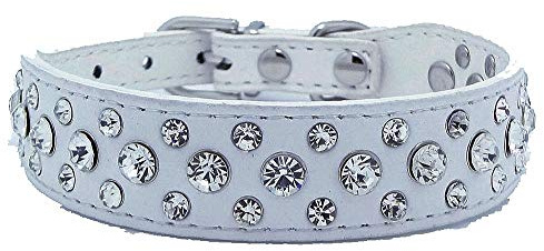 Bling Rhinestone PU Leather Crystal Diamond Pet Dog Cat Puppy Collar S M L XL，White：X-Large