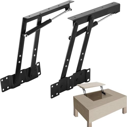 KEILEOHO 2 PCS Lift Up Top Hinge Spring Folding Stand Rack Bracket Tea Coffee Table Hinge Mechanism Furniture Hardware Lifting Rack Shelf 9.52 Inch, Gas Hydraulic