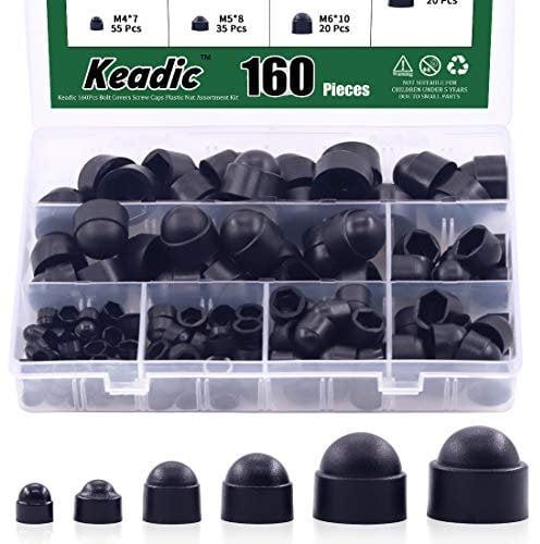 Keadic 161Pcs Screws Bolt Covers Caps, Hex Head Dome Bolt Covers, Hexagonal Screw Bolts Cover Protection Caps for Matching Screws, M4 M5 M6 M8 M10 M12 (Black)