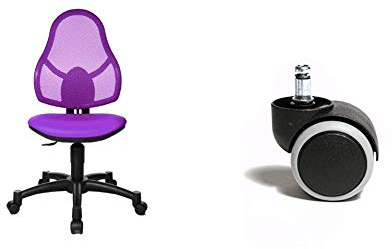 Topstar Open Art Junior, Bürostuhl, Schreibtischstuhl für Kinder und Jugendliche, Bezugsstoff, lila & 6991 Rollenset, Hartbodenrollen für Bürostuhl, Rollenset = 5 Rollen für Schreibtischstuhl, schwarz