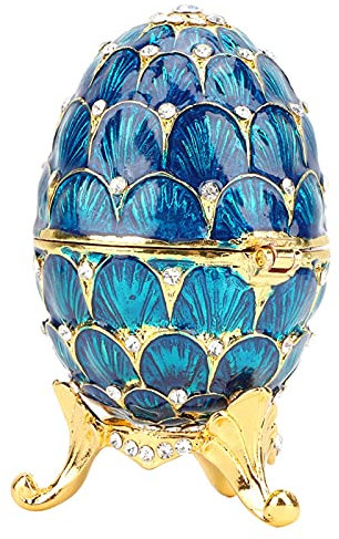 Emaillierte Ei dekorative Schmuckschatulle Vintage Osterei Schmuck Organizer Trinket Box Einzigartiges Geschenk für die Inneneinrichtung, Sammlerstück(Blau)