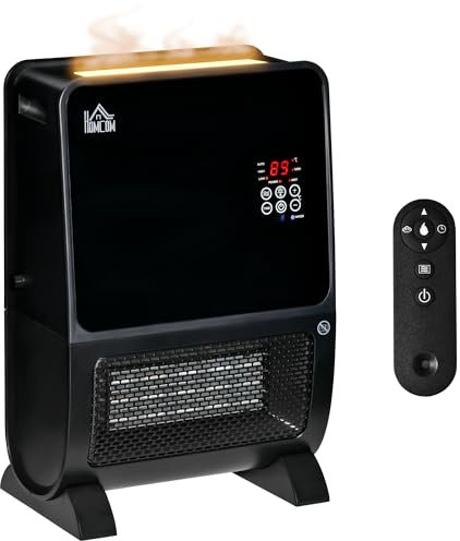HOMCOM 2 in 1 Heizlüfter Heizgerät Elektroheizer mit Fernbedienung Luftbefeuchter Keramik LED-Licht Befeuchtungsfunktion 8-Stunden-Timer Heizer Heizung 2000W mit GS ABS Schwarz 33 x 21 x 49,5 cm