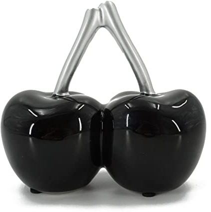 Black and Silver Art Deco Cherry Cherries Decoration Fruit Ornament Display Piece Gift