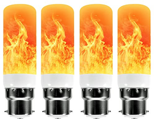 LED Flame Effect Light Bulb,E27/E14/E12/B22 5W Flickering Light Bulbs,3 Modes Candelabra Candle Fire Light Blubs,for Christmas Home Garden Party Decoration (4PCS B22)