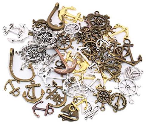 Houhounb 100 g Retro Punk Anhänger Metall Anhänger Vintage Anker Navigation Schmuckanhänger Antik Charms Schmuck für Handgemachte Accessoires DIY Dekorationen Schmuck Basteln(Mix)