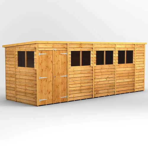 Powersheds High Grade Premium Pent Overlap Wooden Shed with Double Door, Security Features, Door & Window Flexibility, made from Extra Thick Timber