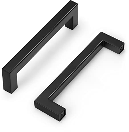 PinLin Schwarz Küchengriffe Edelstahl Schlafzimmer Schubladengriffe 128 mm Lochabstand Quadratische T-Stange Schranktürgriff 20 Stück