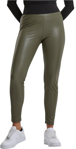 Urban Classics Women's Leggings with High Waist-Ladies Faux Leather Treggins Yoga Pants, Olive, XXXL