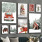 Milaiart Winter-Schnee-Landschaft, Bild, Wandkunst, Leinwand, Gemälde, roter Weihnachtsmannhut, Kiefern, Elch, Poster und Druck, Weihnachten, Zuhause, Innenraumdekoration (B, 40 x 50 cm, ohne Rahmen)