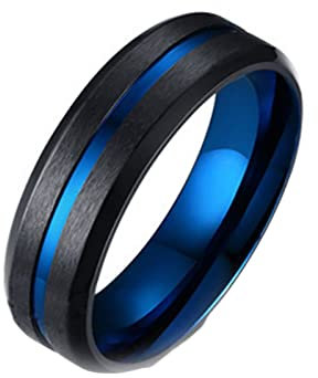 Daesar Edelstahl Ringe Herren Schwarz Blau, Männer Ring Personalisiert 6MM Breit Matt Bandring Partnerringe Freundschaftsringe Große 55 (17.5)