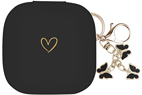 AIIEKZ Compatible with Powerbeats Pro, Soft Silicone Case with Gold Heart Pattern for Powerbeats Pro Case with Cute Butterfly Keychain for Girls Women (Black)