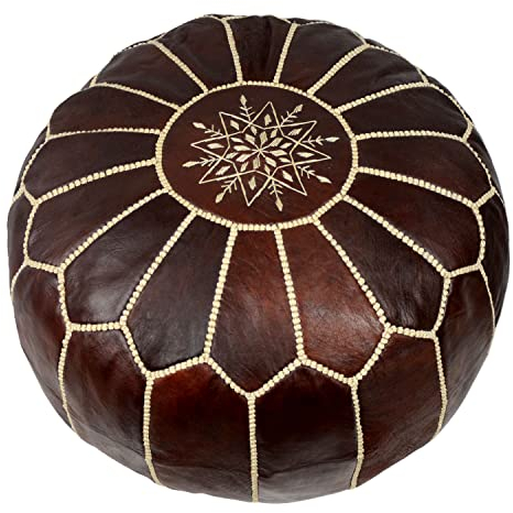 Marokkanischer Leder Pouf, Ottoman Sitzpouf 54 x 34 cm, Braun, gefüllt geliefert, Sitzhocker, Sitzpuff, Puff, Fußbank, Fußhocker, Bodenkissen, Sitzkissen, Kissen, Hocker 100% Handarbeit 410432