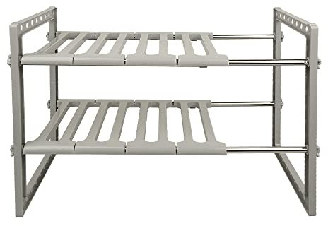 HUOLE Étagère de Rangement sous Évier Rack Organisateur de Support Extensible pour Cuisine Salle de Bain Chambre Salon Longueur Réglable Capacité de Charge 15 kg(38-70 * 26 * 38cm (Gris))