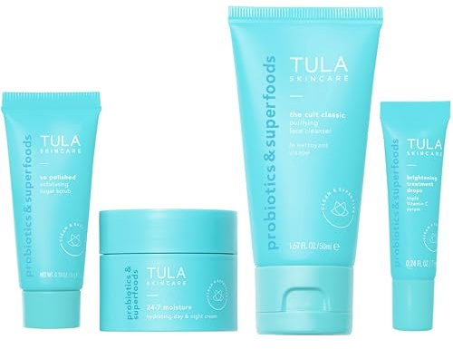 TULA On-The-Go Best Sellers Travel Skincare Kit, 4-Piece Discovery Set