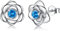 Silver Earrings for Women, Sterling Silver Stud Earrings Hypoallergenic Blue Cubic Zirconia Dainty Flower Rose Stud Earrings for Ladies Girls Birthday Christmas Jewellery Gifts