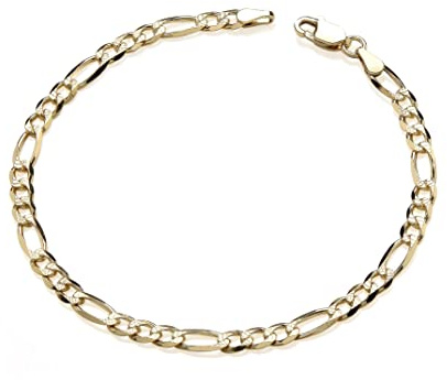 Old English Jewellers 9ct Yellow Gold on Silver 7.5 inch Figaro Bracelet - Diamond Cut Finish