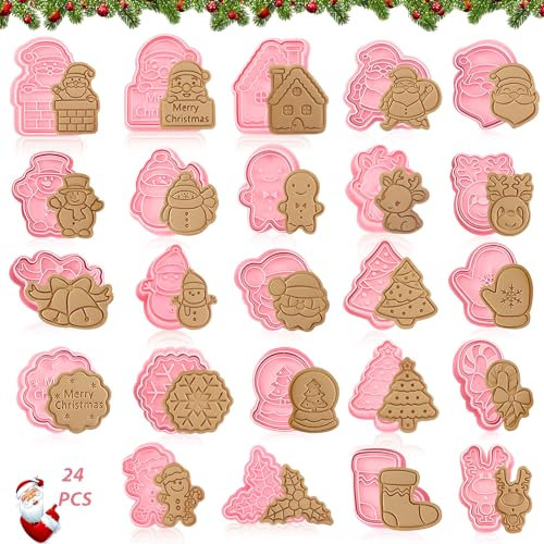 24 Piezas Moldes Galletas Navidad, Cortador de Galletas de Navidad Moldes para Galletas de Navidad 3D Cortadores Galletas Navidad, Para Decorar Torta Dulces Galleta (B)