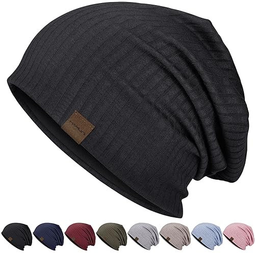HAMUNI Slouchy Bonnet Hip-Hop Doux Léger Course Bonnet Respirant Adulte Nain Chapeaux Chemo Casquette Crâne Casquette pour Homme Femme, Noir , taille unique