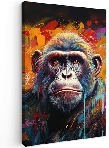 MuchoWow© Wandbilder Schlafzimmer Home Deko Wohnung Bild Wohnzimmer | 60x90 cm - Fotoleinwand Wand Bilder Leinwand Wall Decor Banksy - Street Pop Art - Affe - Gorilla - Graffiti - Tiere - Farben