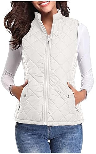 NSICBMNO Body Warmer For Women With Zip Pockets Ladies Quilted Gilet Stand Collar Waistcoat Zip Up Vest Lightweigt Down Jacket Padded Gilet Slim Fit Vest Winter Waistcoat Outwear