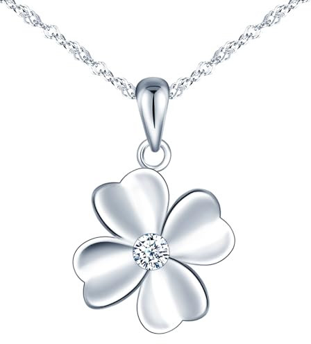 feilok Halskette Damen Kette mit Glücksbringer Kleeblatt Kette Vierblättriges Anhänger aus 925 silber Halskette für Frauen Valentinstag Muttertags