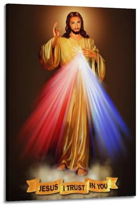 Divine Mercy I Trust In You Kunst, Wohnzimmer, Schlafzimmer, Poster, Gemälde, dekoratives Gemälde, Druck, Leinwand, Wand, 60 x 90 cm, Rahmenstil