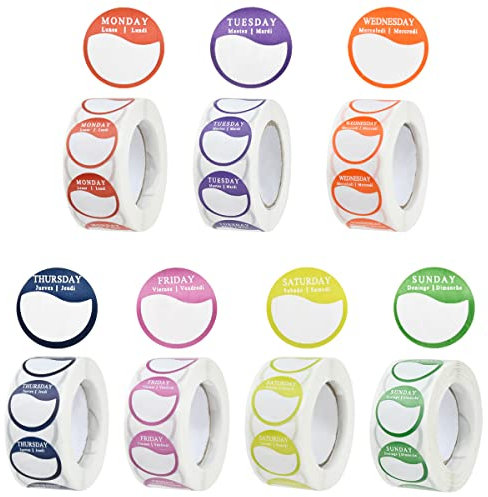 HUMOKI Days of The Week Stickers, 7 Rolls 3500 PCS Food Labels Stickers,Day Dots Food Labels, Days of The Week Labels, Day Stickers, for Commercial Kitchen, Catering Outlets-500 Labels per Roll