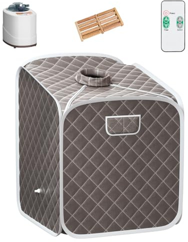 Multigot Portable Steam Sauna, Folding Personal Sauna Tent with Remote Control, Folding Chair and Foot Massage Roller, Full Body Steam Spa for Therapy Detoxify Slimming (Grey)