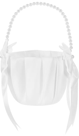 Amosfun Perlen-hochzeits-blumenkorb Bowknot-korb Für Die Hochzeit Korb Für Blumenkinder Blumenmädchenkorb Körbchen Für Blumenmädchen Blumensammelkorb Tragbar Stoff Braut Weiß Requisiten