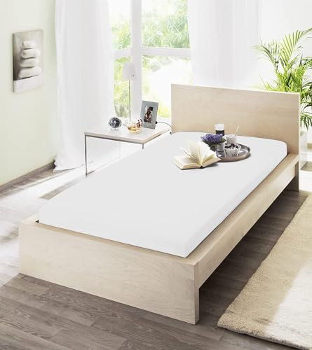 jilda-tex Spannbetttuch Elastic Jersey mit Elasthan (97% Baumwolle; 3% Elasthan) Markenqualität Spannbettlaken Verschiedene Größen (Weiß, 140-160x200-220cm)