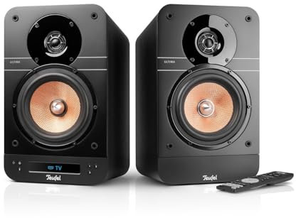 Teufel Ultima 25 Active Paire d'enceintes bibliothèques Actives avec récepteur AV intégré, Bluetooth 5.0 avec aptX® et AAC, Radio Dab+, Multiples Options de connectivité, Noir