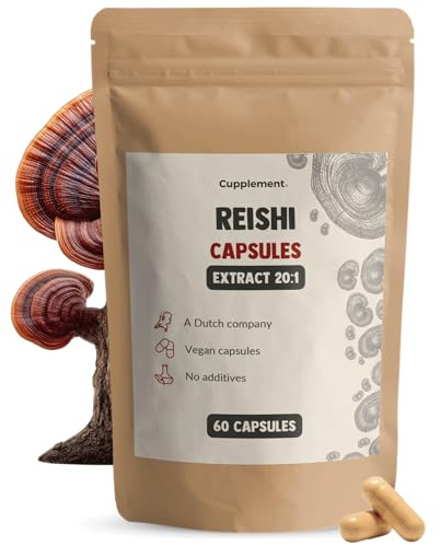 Cupplement Reishi Pilz Extrakt Kapseln 400 mg 60 Capsules - Reishi-Pilz – 20% Beta-Glucan – 30% Polysaccharide – Immunsystem – Pilze – Reishi-Kapseln – Pilz – Vegan – Ohne Zusätze – Laborgeprüft –
