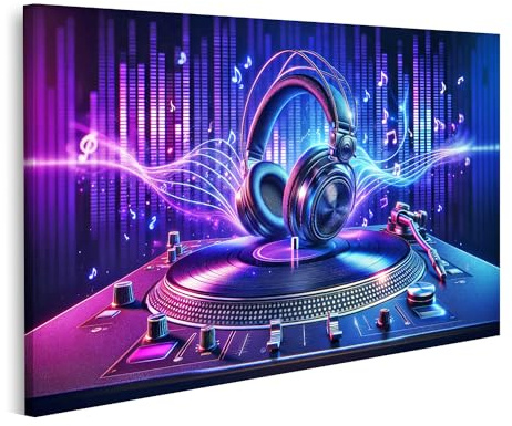islandburner Tableau sur Toile DJ Musique sur le Plateau Tournant - Rythmes Néons et Ondes Sonores Images Photos Murales Poster