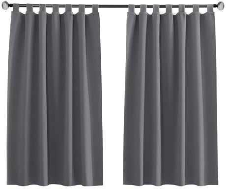 Tenger Home Rideau occultant Court, pour fenêtre de Cuisine, Rideau Opaque pour Chambre à Coucher avec Boucles, Chambre à Coucher, avec Passants, 1 pièce (Gris, 120x120 cm)