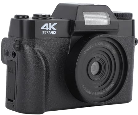 4K HD Digitalkamera, 48 MP Autofokus Webcam Vlogging Kamera mit 16-fachem Zoom, Fülllicht, 1500 mAh Akku, Timer, Tragbare Videokamera für Fotografie, Live Streaming