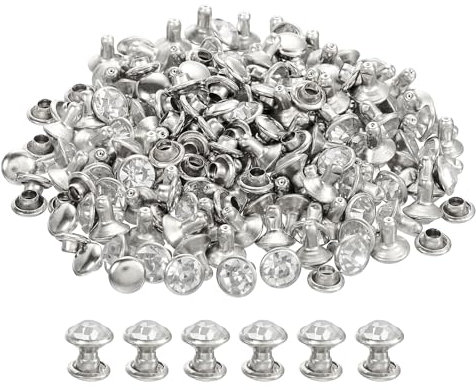 QUARKZMAN 100 Pièces de Rivets en Strass Argentés, 7mm/0.28 Rivets en Cuir Rivets en Cristal Rivets à Double Capuchon en Métal avec Strass pour la Fabrication Artisanale de Cuir, Sacs