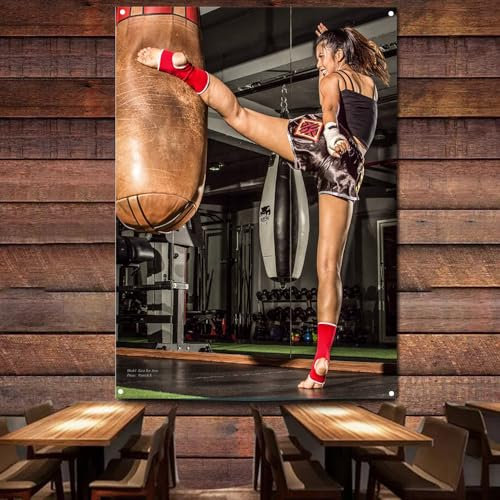Muay Thai Frauen-Kick-Kunst-Poster, Druck auf Wandflagge, Tapisserie, Boxen, Wandkunst, Poster, Fitnessstudio, Kampfhalle, Dekoration, Malerei, Wandtafel, A1