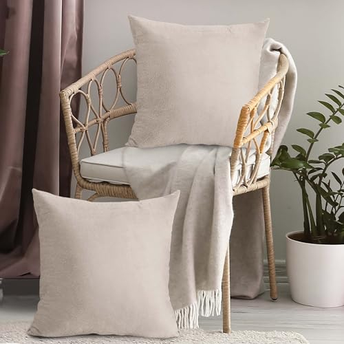 Aspire Homeware Velvet Cushion Covers 45 x 45cm Set of 2 Beige Decorative Square Throw Pillow Cases for Sofa Bedroom Living Room and Sofa
